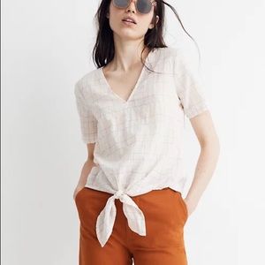 Novel Tie-front Blouse in Rainbow Windowpane